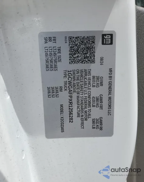 2024 Chevrolet Express G2500 z USA, uszkodzony, nr VIN 1GCWGAFPXR1256282